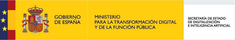 Logo del Gobierno de España, Ministerio para la Transformación Digital y de la Función Pública, Secretaría de Estado de Digitalización e Inteligencia Artificial. Diseño institucional con los colores de la bandera española.